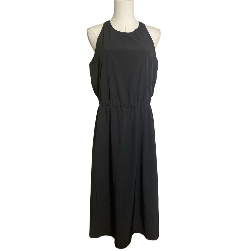 Banana Republic Dress Womens Large Black Halter Cutout Air Stretch Knee Length